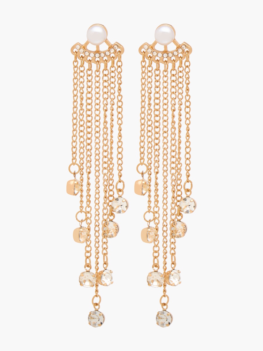 Gold Tone Embellished Dangling Earrings with Pushback Closure