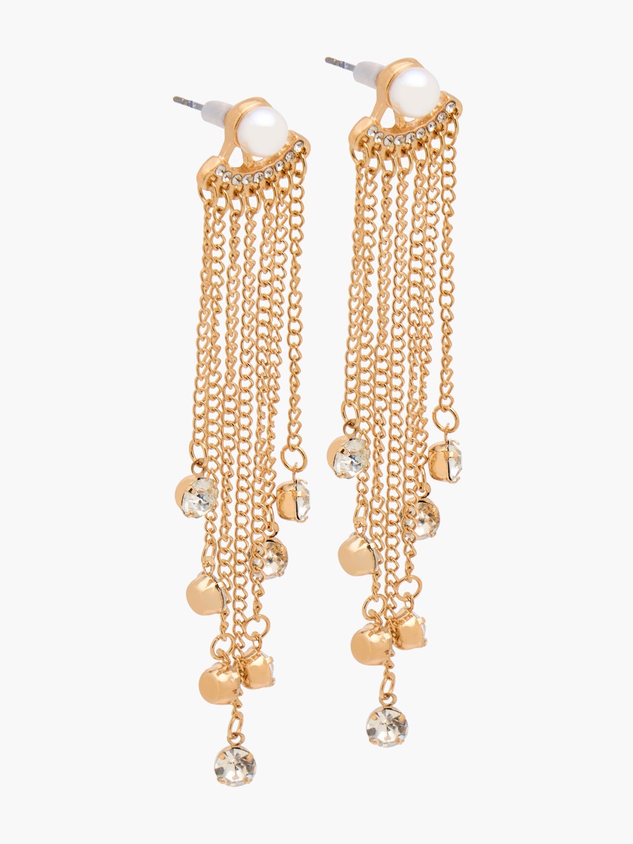 Gold Tone Embellished Dangling Earrings with Pushback Closure