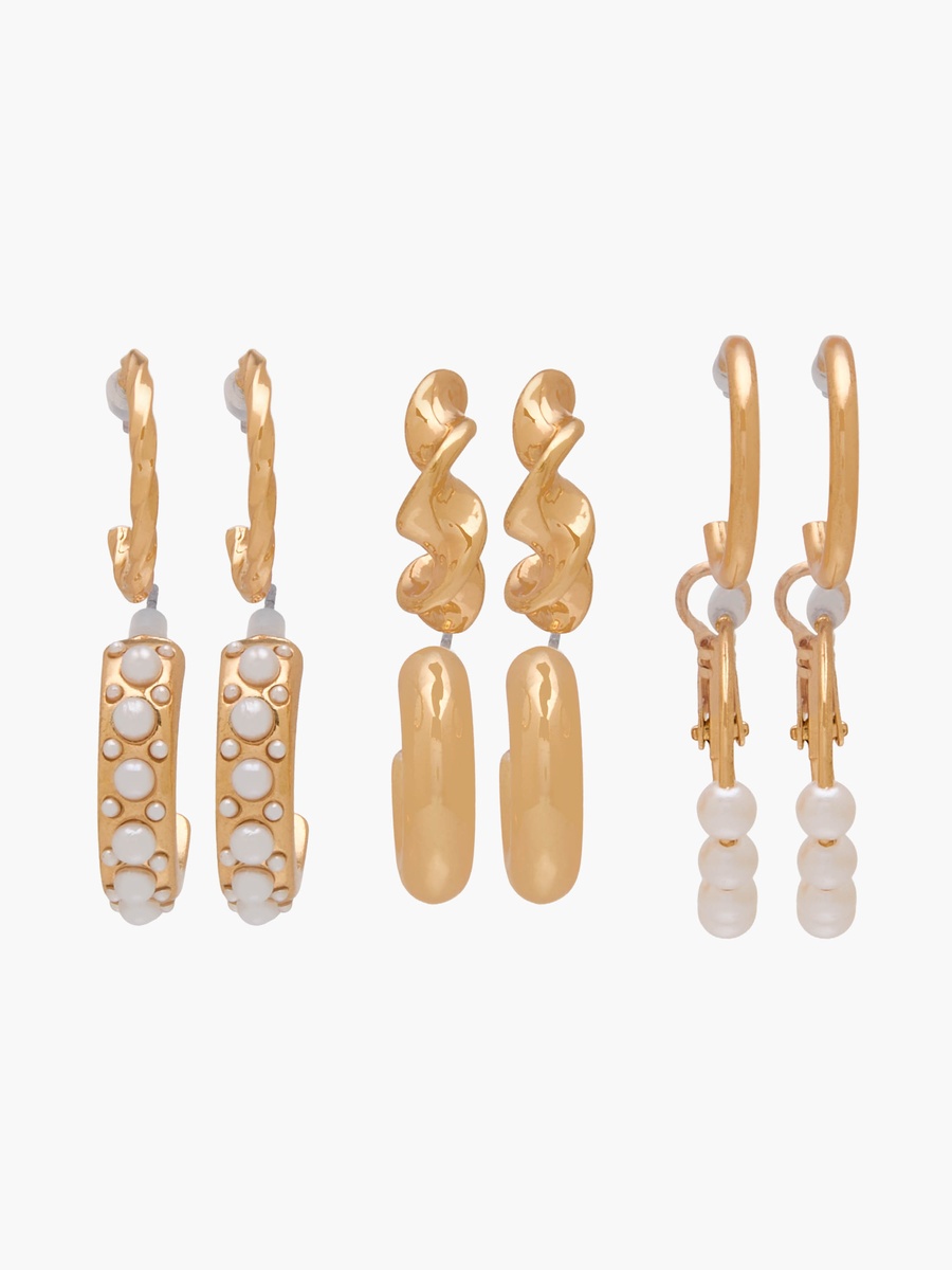 Pack of 6 Gold Tone Assorted Hoop Earrings with Pushback Closure