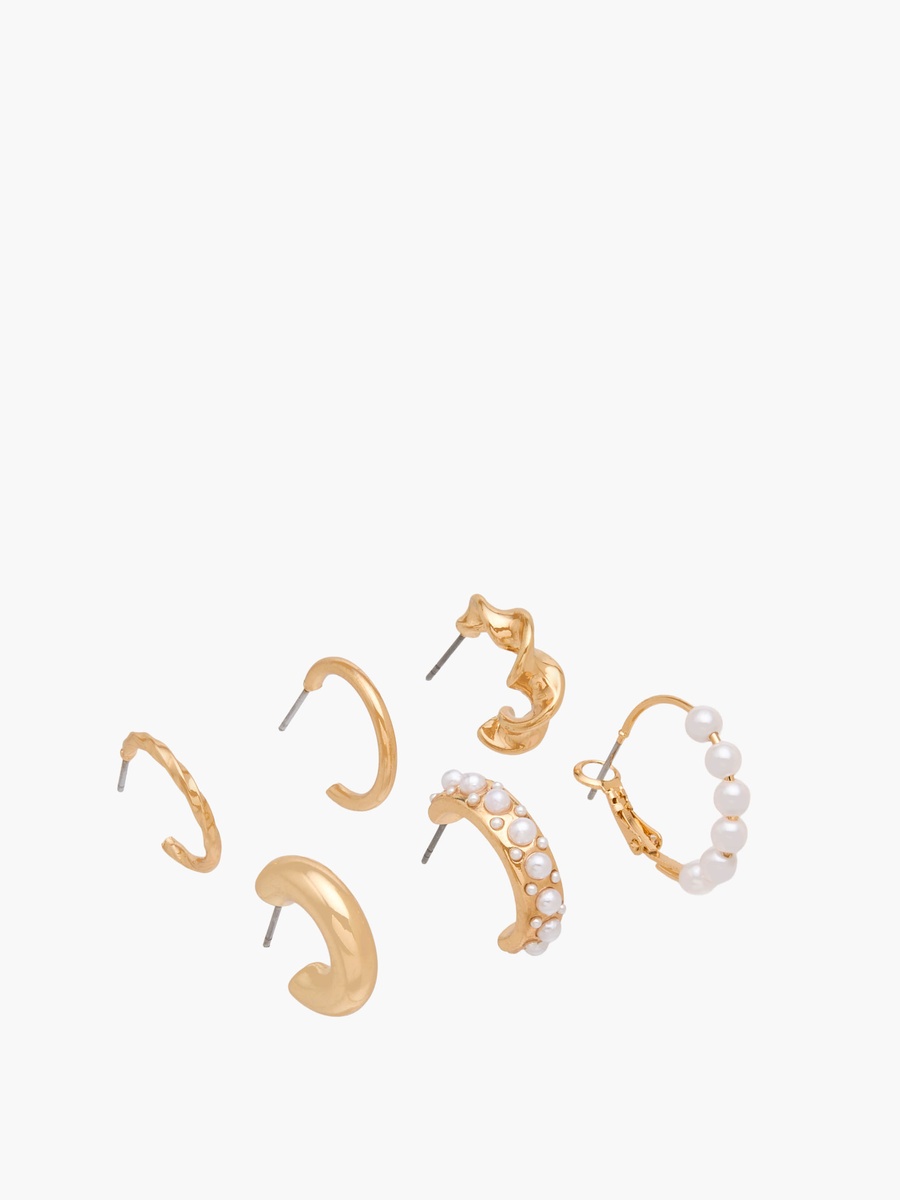 Pack of 6 Gold Tone Assorted Hoop Earrings with Pushback Closure