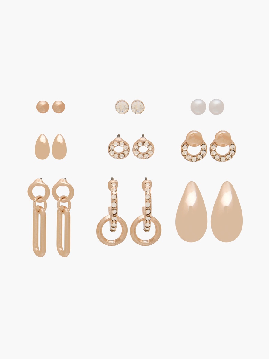 Pack of 9 Gold Tone Assorted Earrings with Pushback Closure