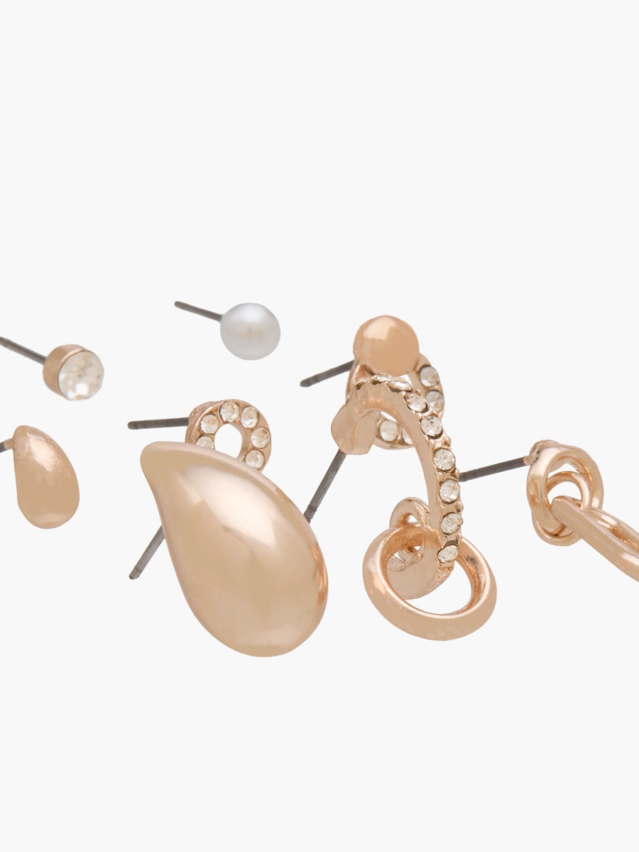 Pack of 9 Gold Tone Assorted Earrings with Pushback Closure