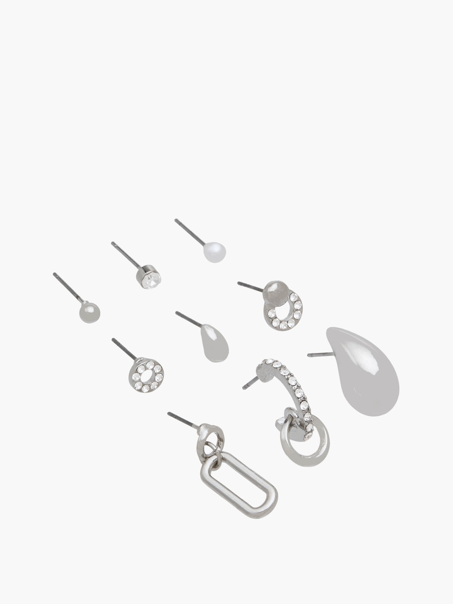Pack of 9 Metallic Assorted Earrings with Pushback Closure