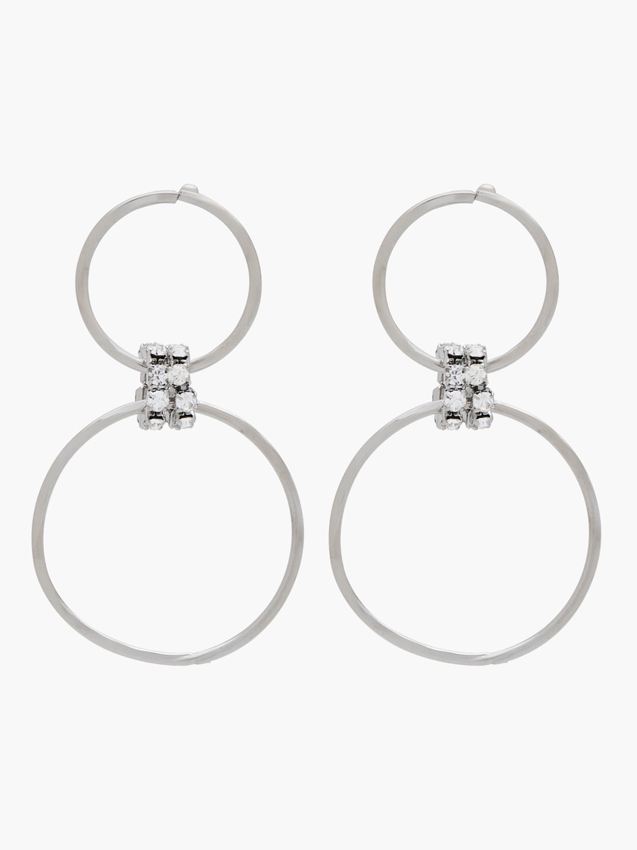 Silver Tone Embellished Hoop Earrings with Pushback Closure