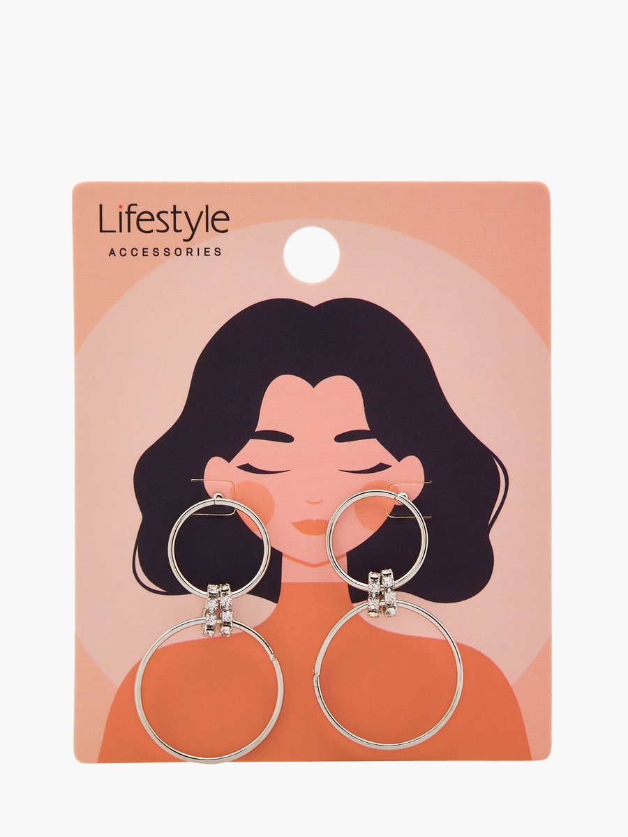 Silver Tone Embellished Hoop Earrings with Pushback Closure