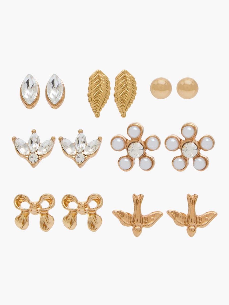 Pack of 7 Metallic Assorted Stud Earrings with Pushback Closure