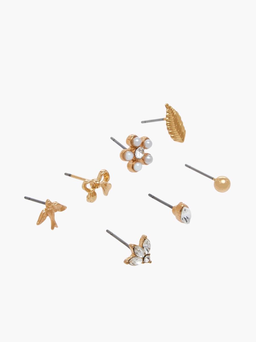 Pack of 7 Metallic Assorted Stud Earrings with Pushback Closure