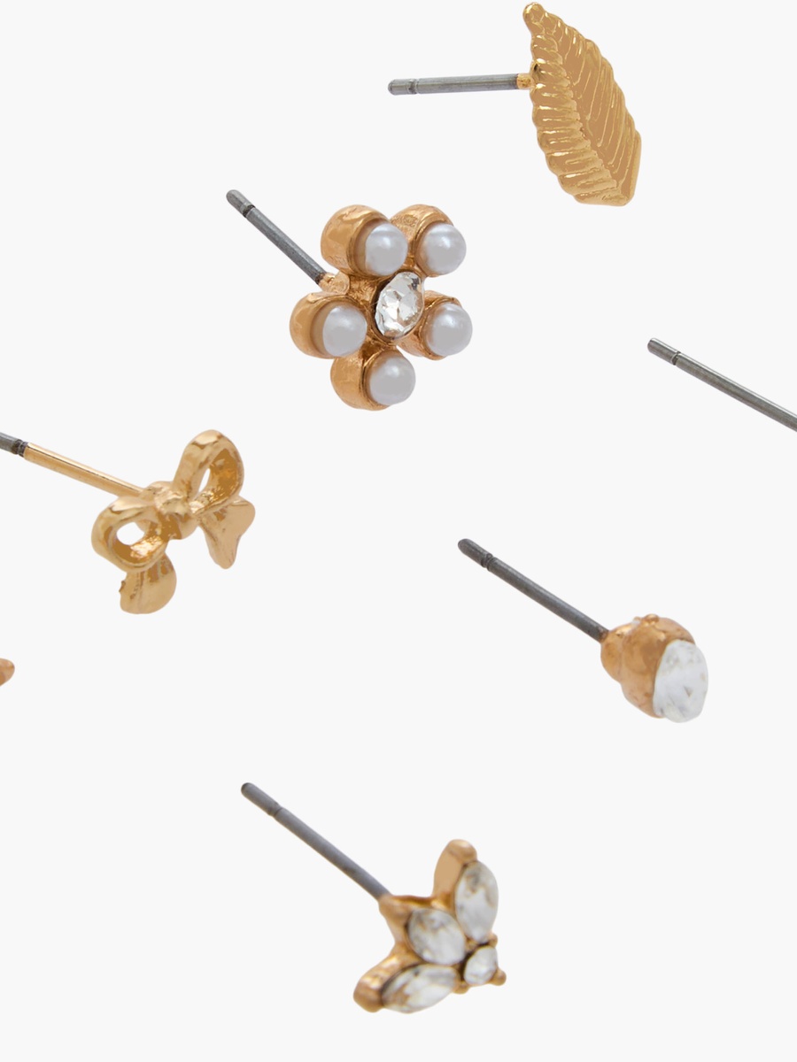 Pack of 7 Metallic Assorted Stud Earrings with Pushback Closure