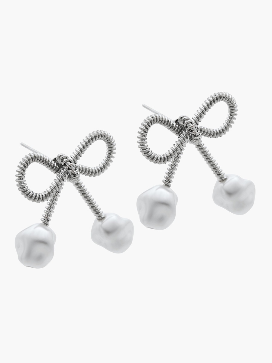 Metallic Bow Stud Earrings with Pushback Closure