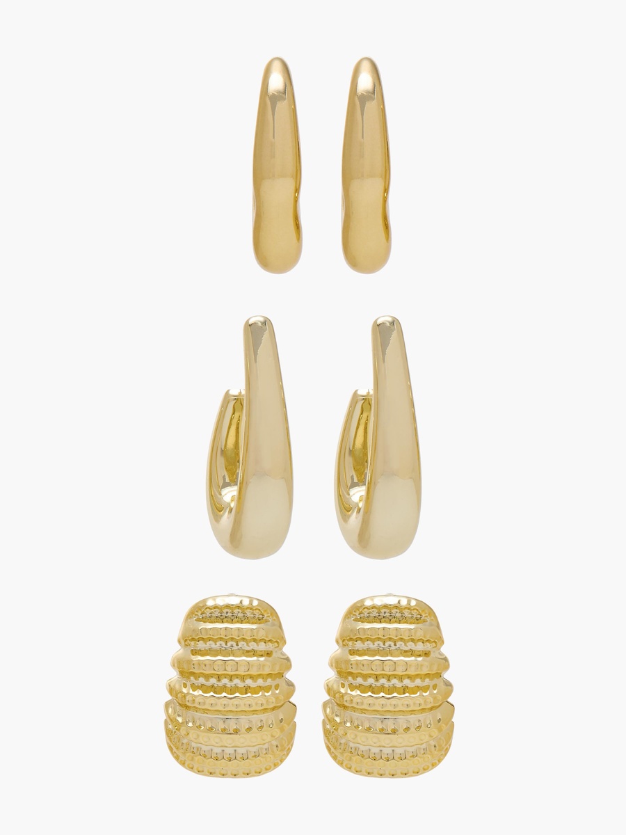 Pack of 3 Gold Tone Assorted Hoop Earrings with Pushback Closure