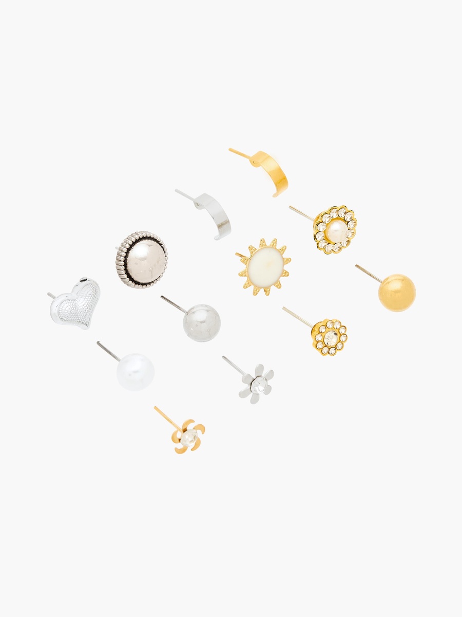 Pack of 12 Gold Tone Assorted Stud Earrings with Pushback Closure