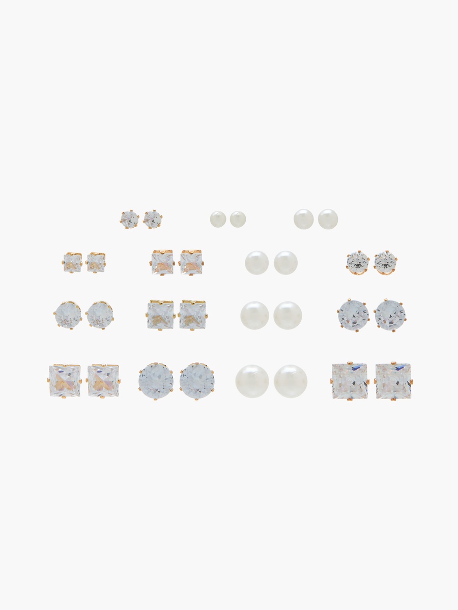 Pack of 18 Metallic Embellished Stud Earrings with Pushback Closure