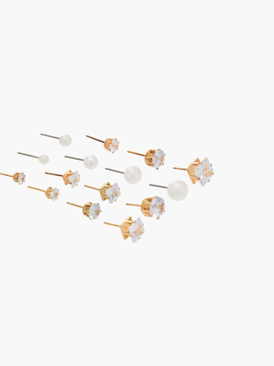 Pack of 18 Metallic Embellished Stud Earrings with Pushback Closure