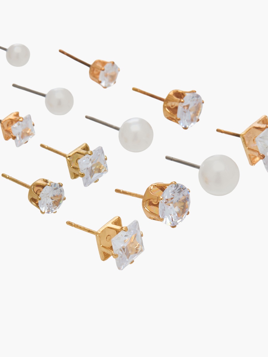 Pack of 18 Metallic Embellished Stud Earrings with Pushback Closure
