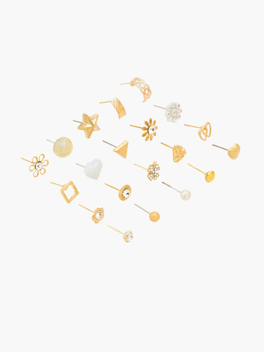 Pack of 20 Metallic Embellished Stud Earrings with Pushback Closure