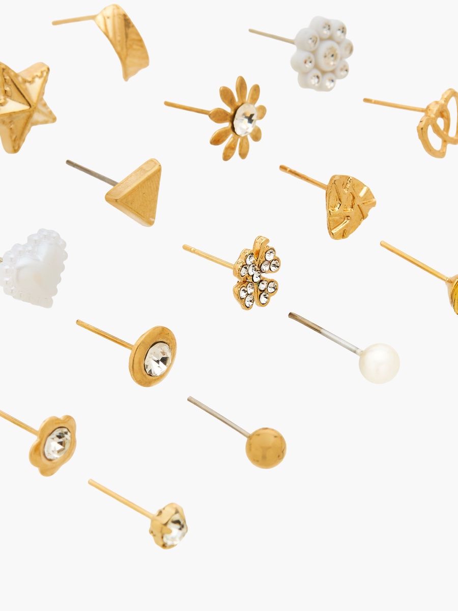 Pack of 20 Metallic Embellished Stud Earrings with Pushback Closure