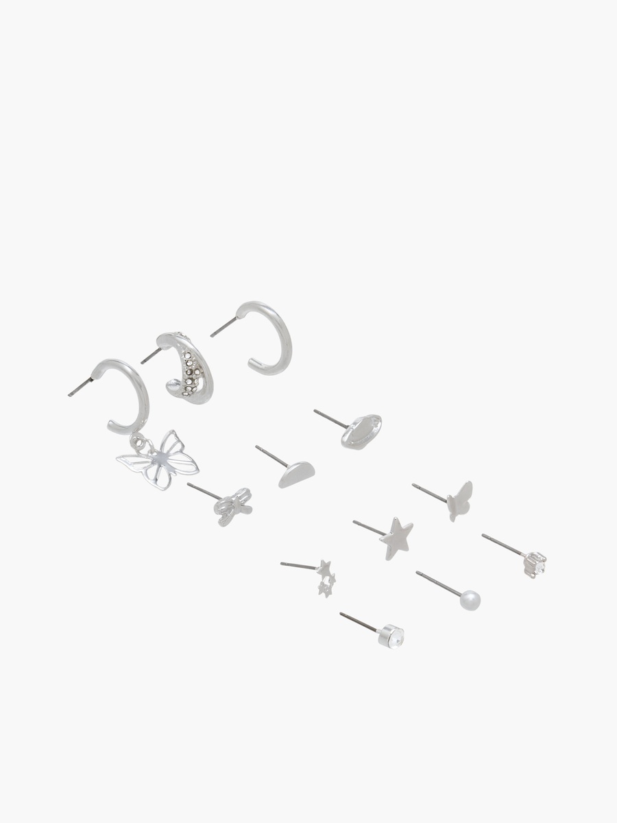 Pack of 12 Assorted Silver Tone Earrings with Pushback Closure
