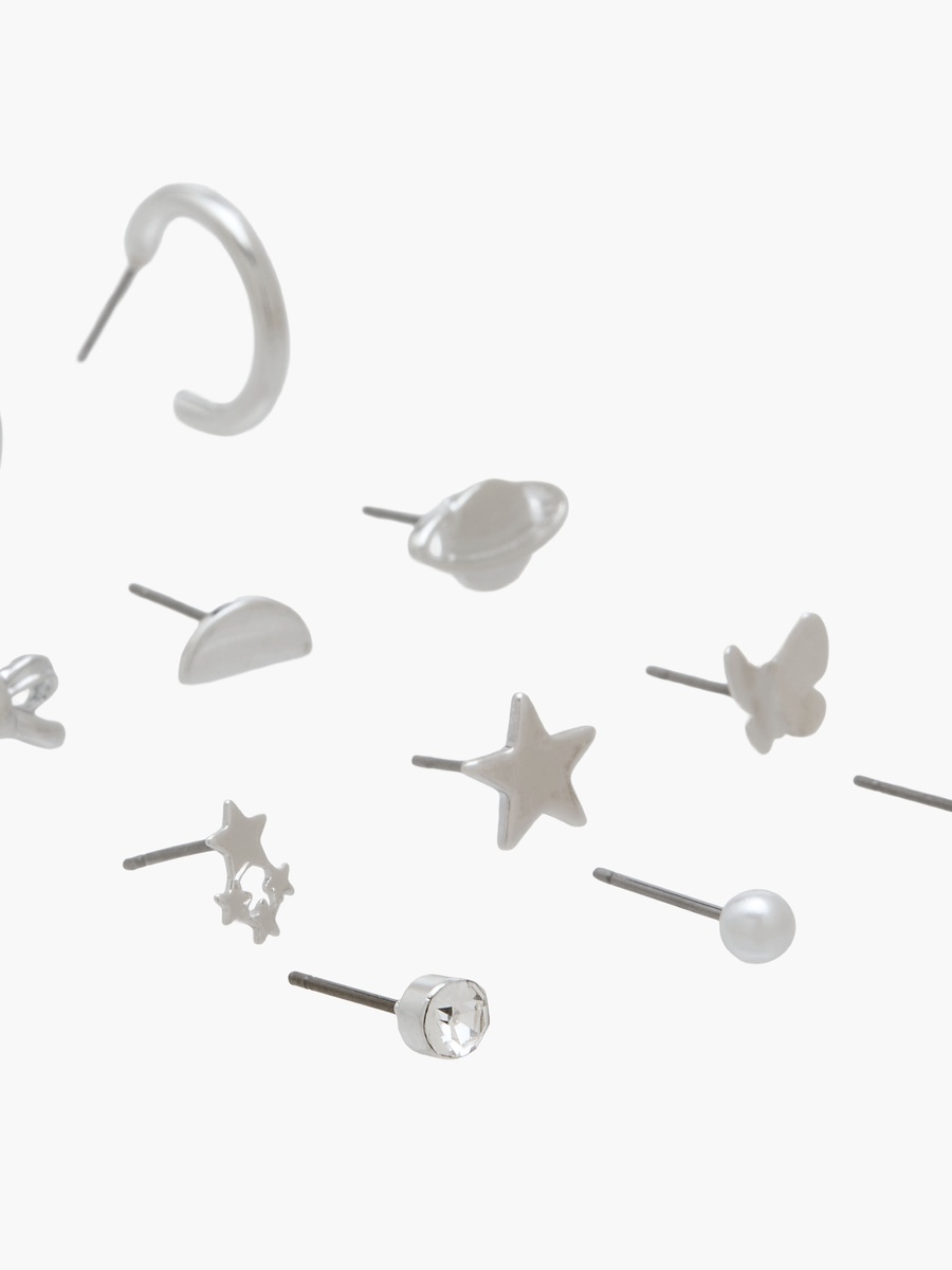 Pack of 12 Assorted Silver Tone Earrings with Pushback Closure