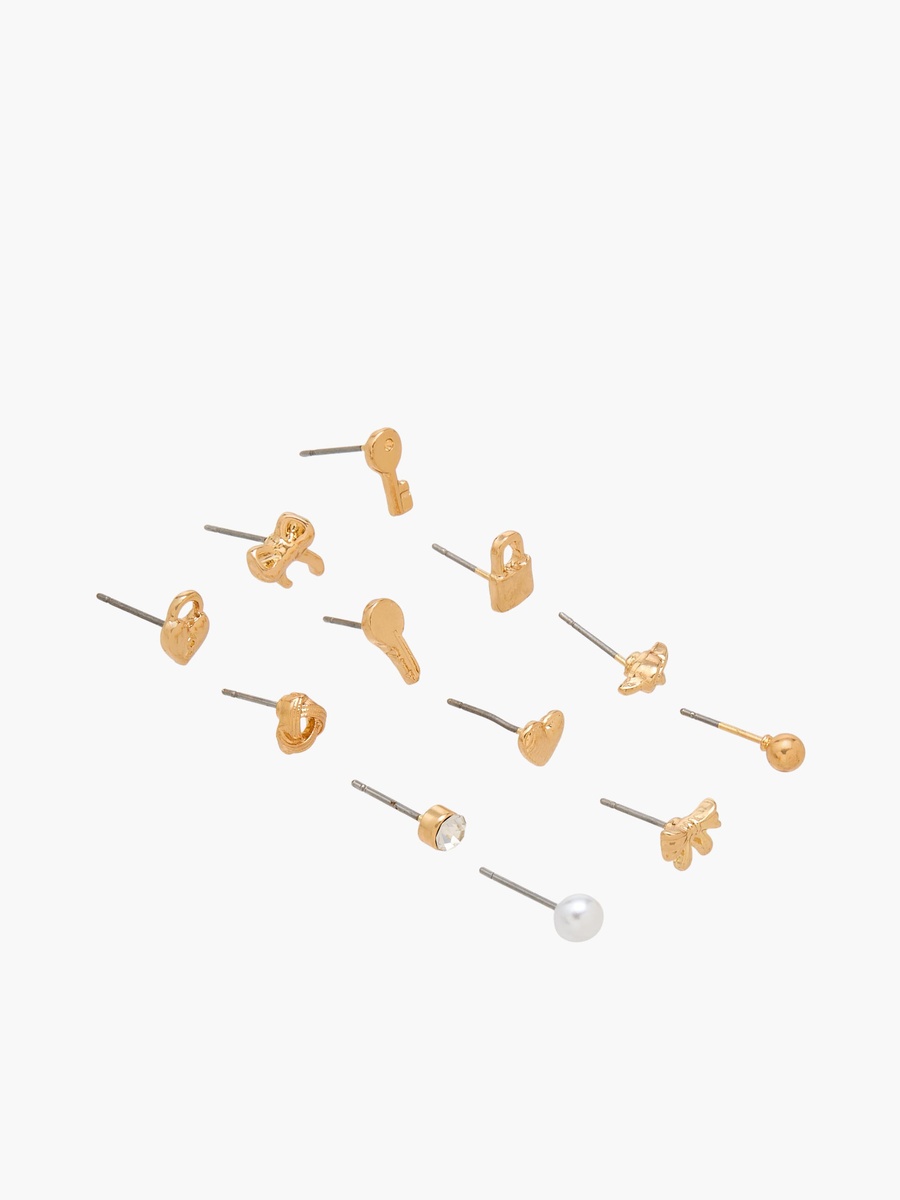 Pack of 12 Assorted Gold Tone Stud Earrings with Pushback Closure
