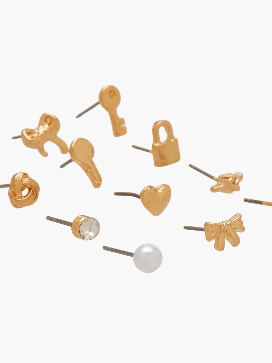 Pack of 12 Assorted Gold Tone Stud Earrings with Pushback Closure