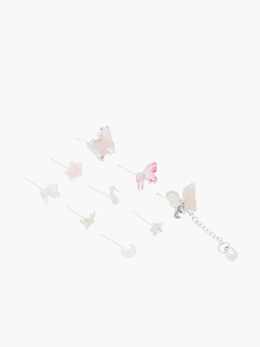 Pack of 9 Silver Tone Assorted Earrings with Pushback Closure