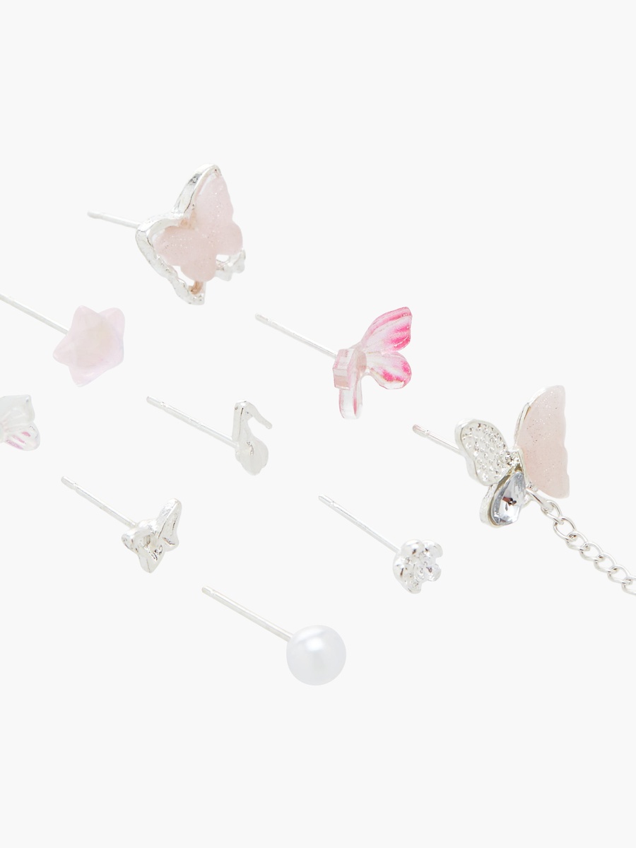 Pack of 9 Silver Tone Assorted Earrings with Pushback Closure