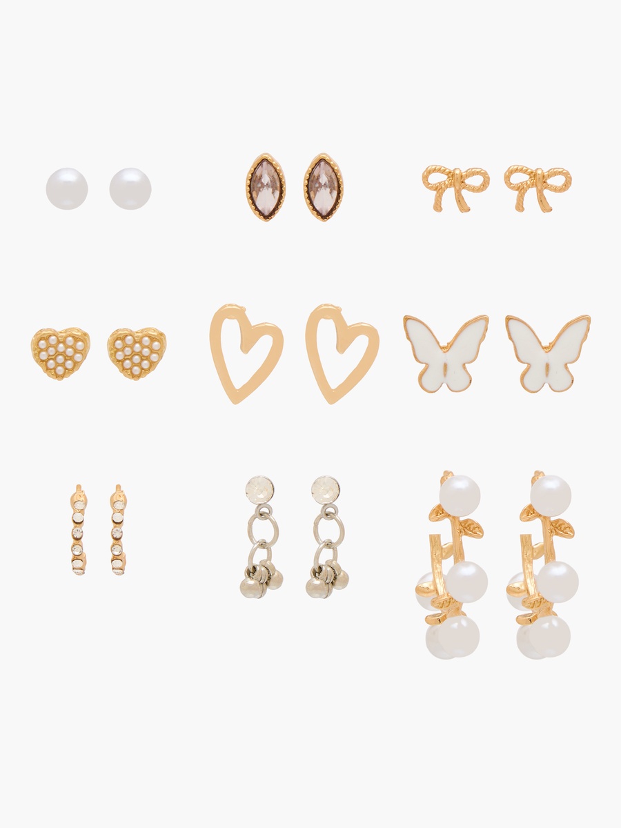 Pack of 9 Metallic Assorted Earrings with Pushback Closure