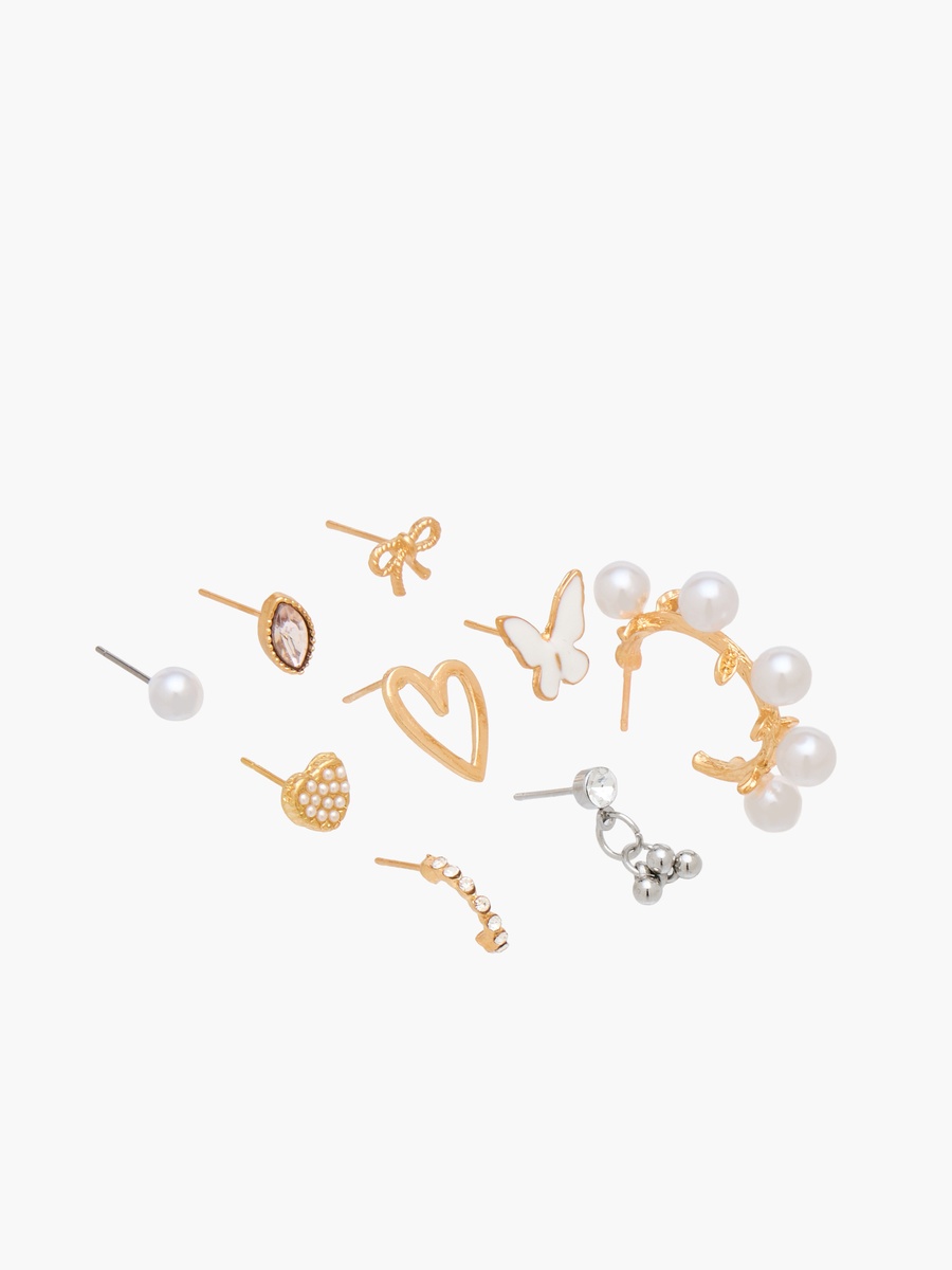 Pack of 9 Metallic Assorted Earrings with Pushback Closure