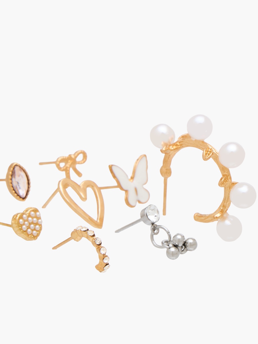 Pack of 9 Metallic Assorted Earrings with Pushback Closure