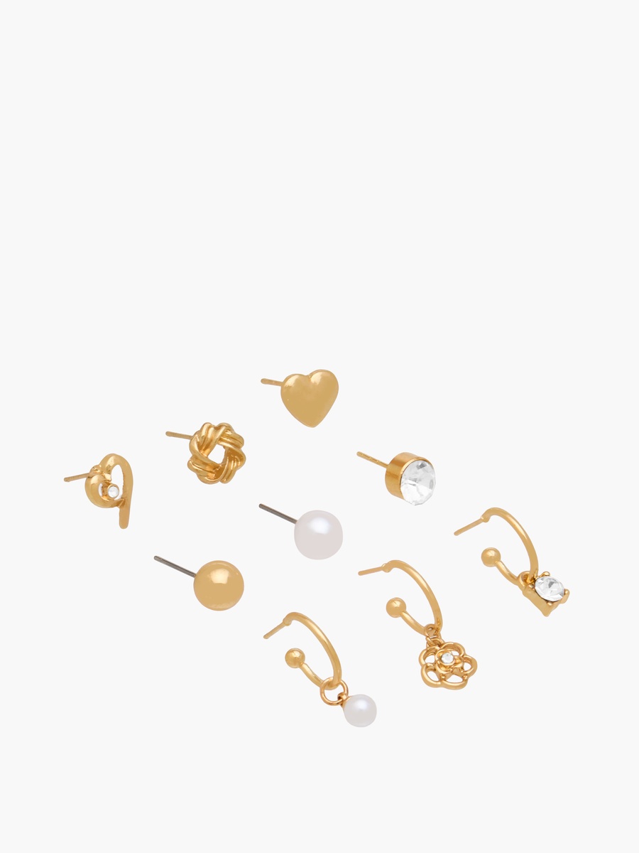 Pack of 9 Metallic Embellished Earrings with Pushback Closure