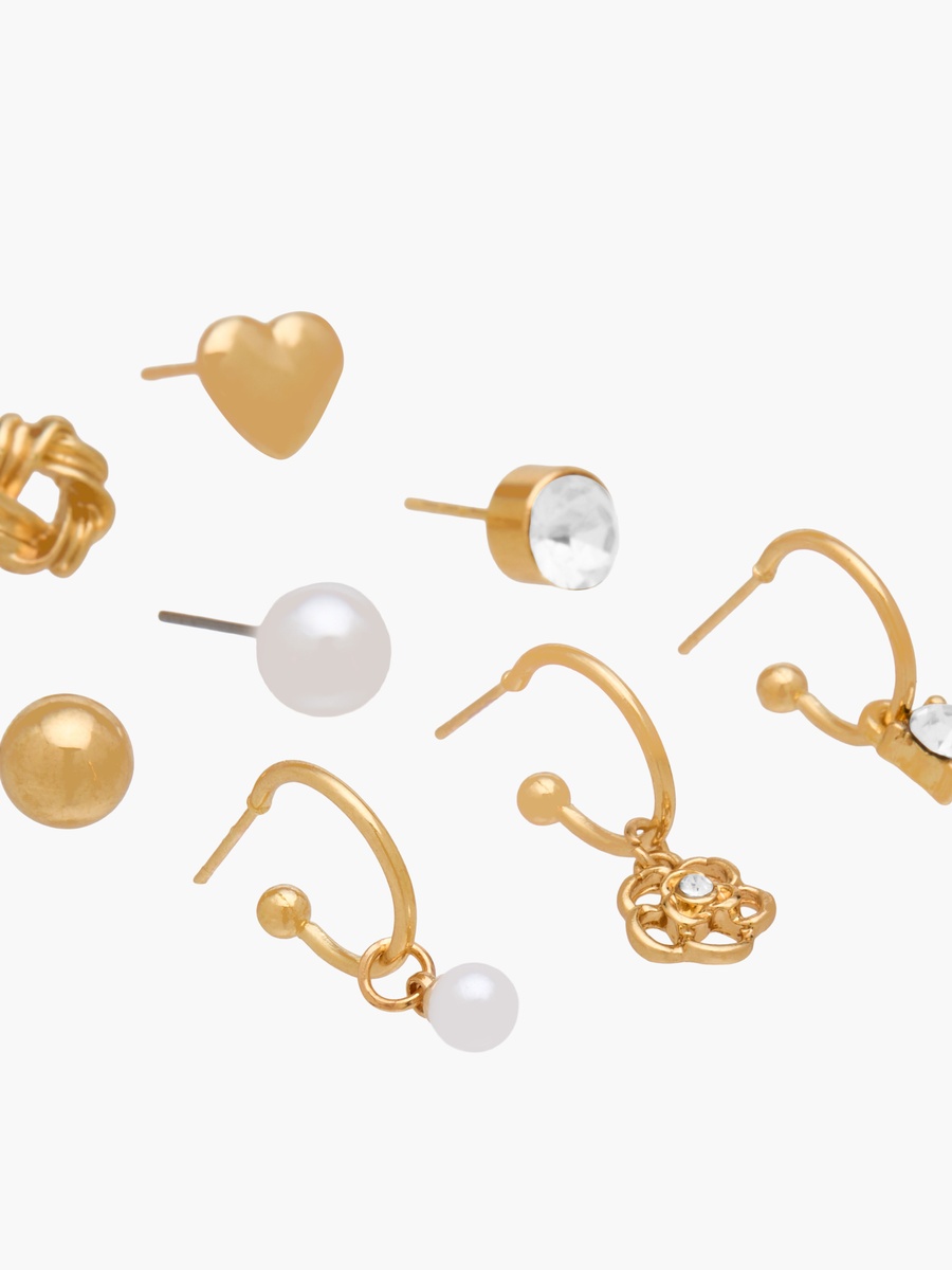 Pack of 9 Metallic Embellished Earrings with Pushback Closure