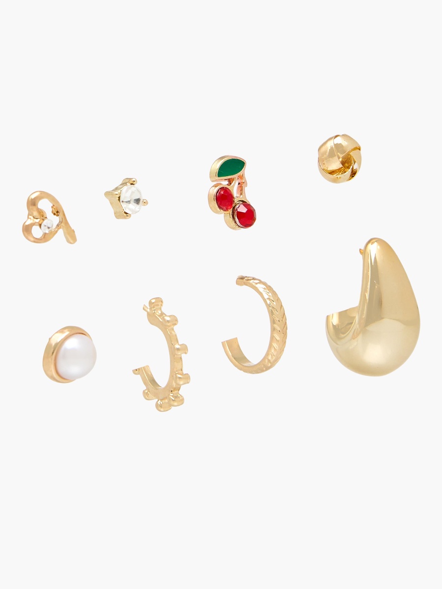 Pack of 9 Gold Tone Assorted Earrings with Pushback Closure