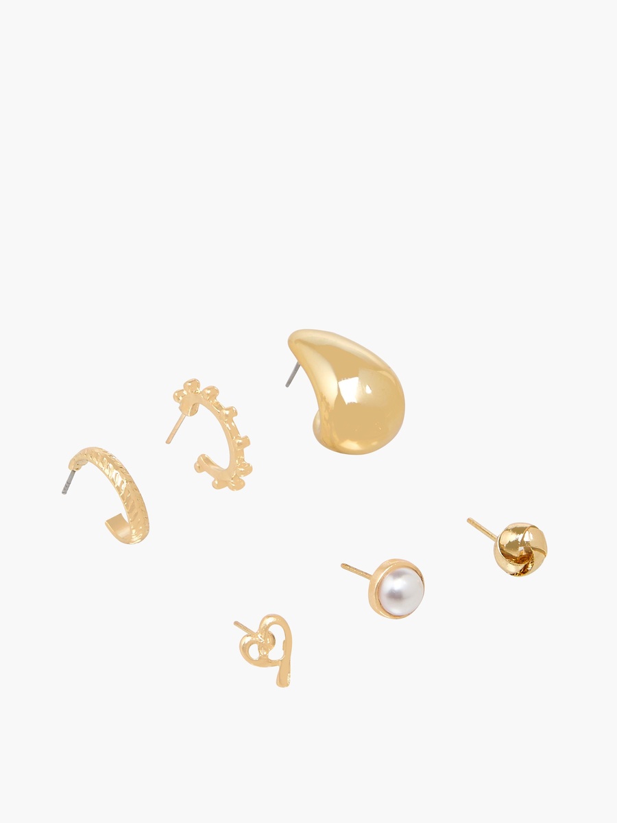 Pack of 9 Gold Tone Assorted Earrings with Pushback Closure