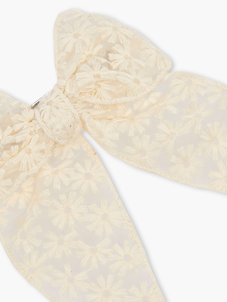 Bow Barrette Hair Clip with Floral Embroidery