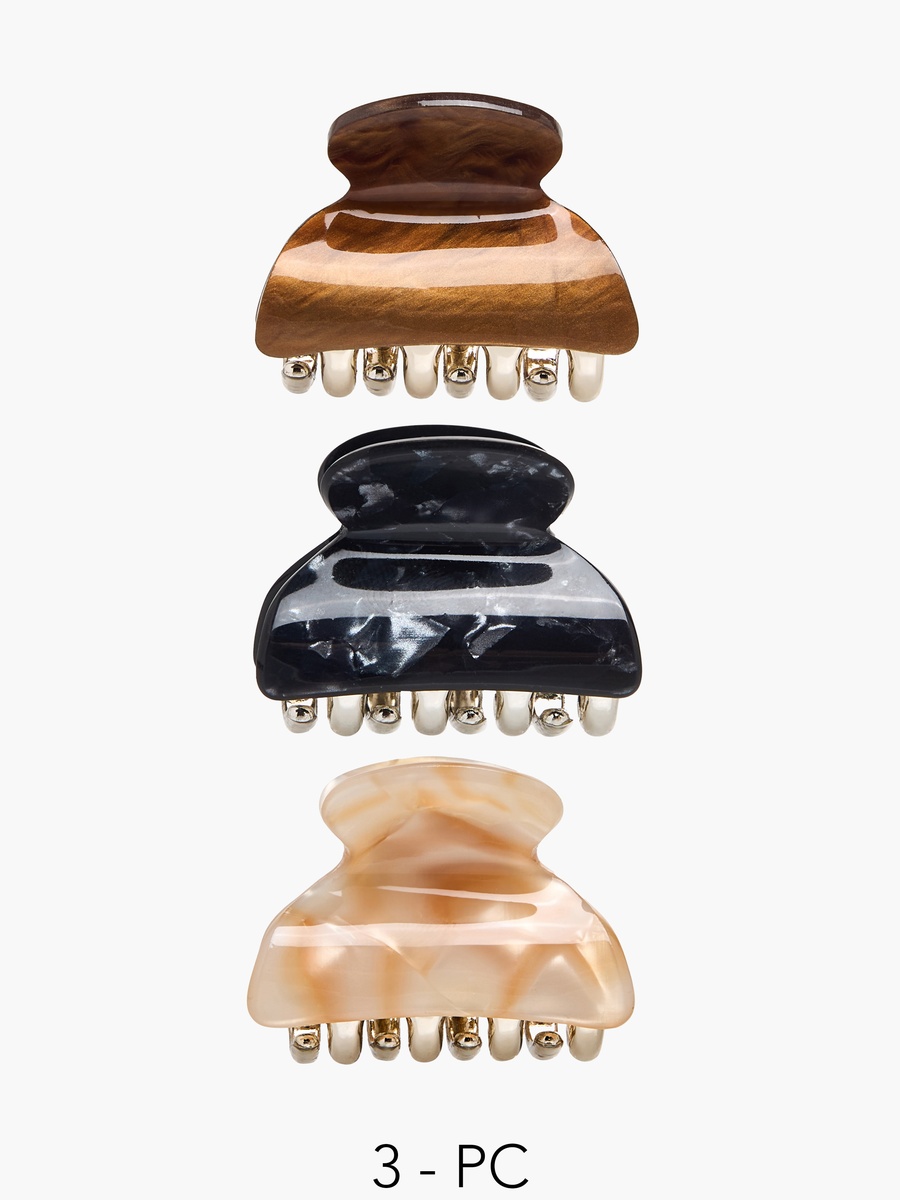 Pack of 3 Curved Hair Clamp with Marble Finish
