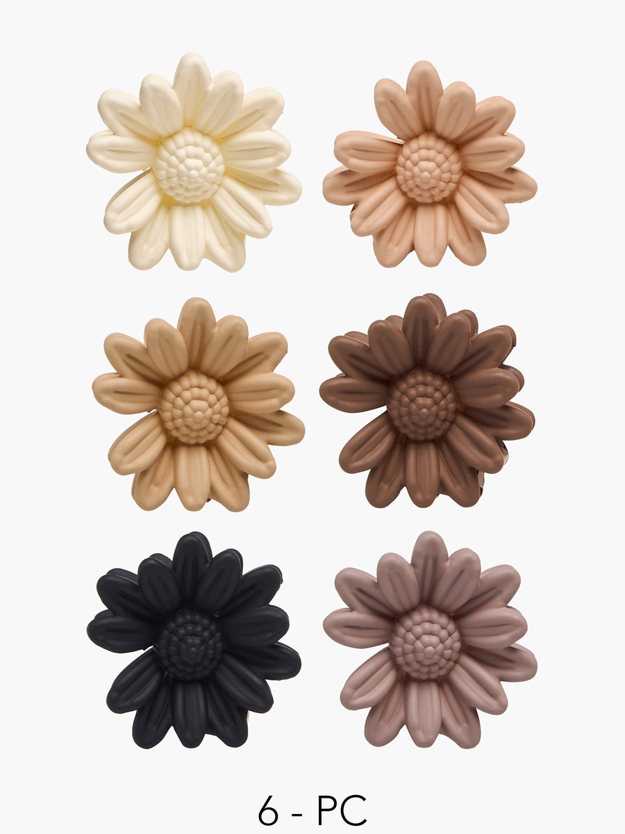 Pack of 6 Floral Shaped Hair Clamp with Textured Design