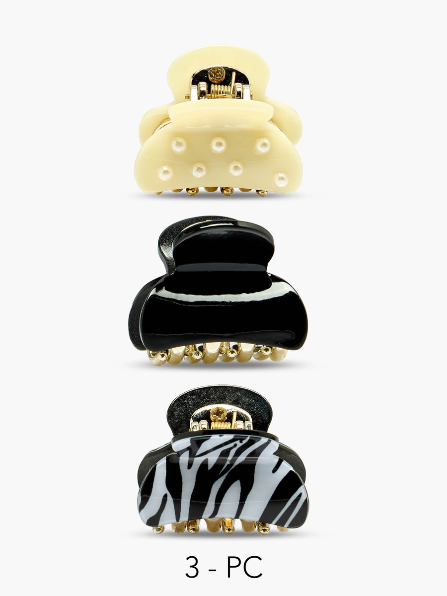 Pack of 3 Curved Shape Hair Clamps with Assorted Design