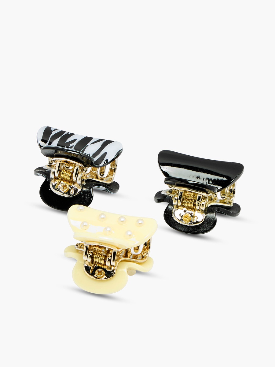 Pack of 3 Curved Shape Hair Clamps with Assorted Design