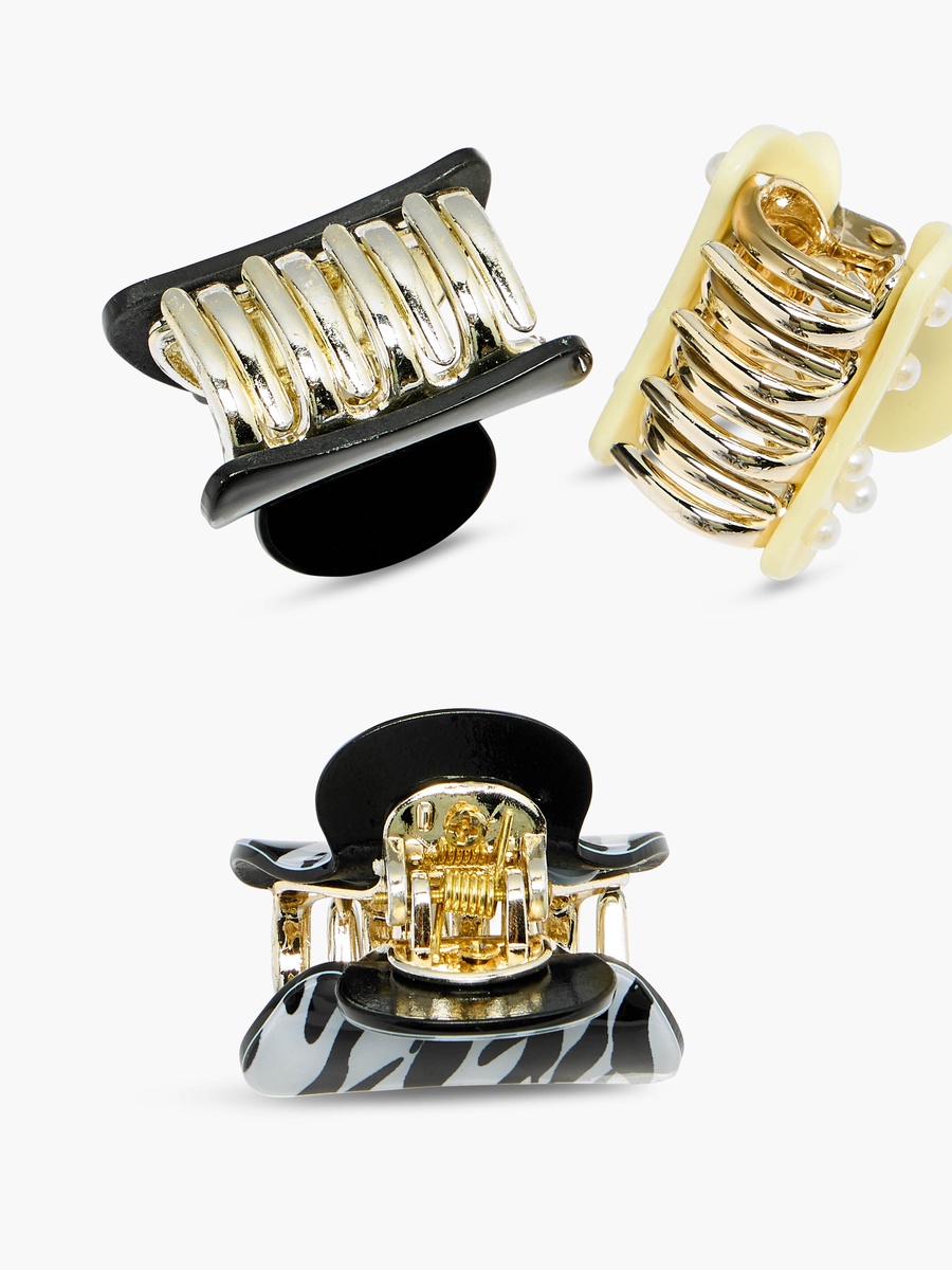 Pack of 3 Curved Shape Hair Clamps with Assorted Design