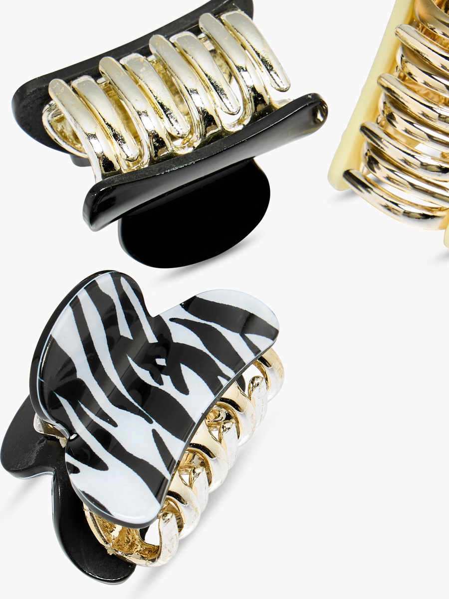 Pack of 3 Curved Shape Hair Clamps with Assorted Design