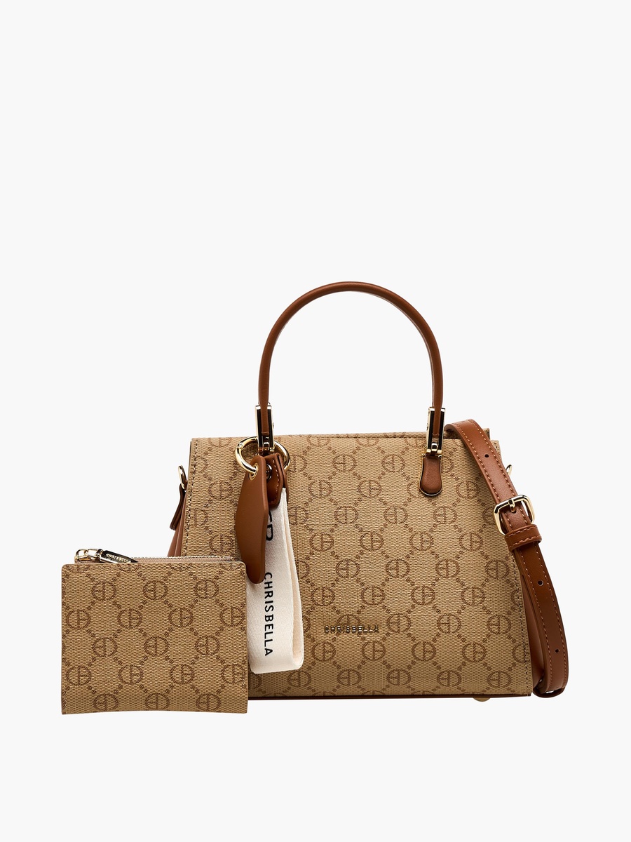 Monogram Print Satchel Bag with Wallet