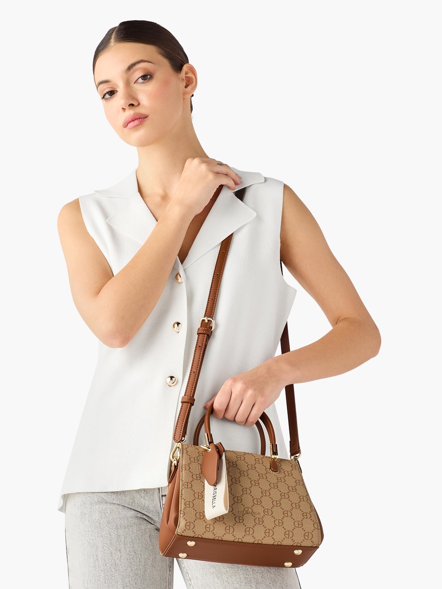 Monogram Print Satchel Bag with Wallet