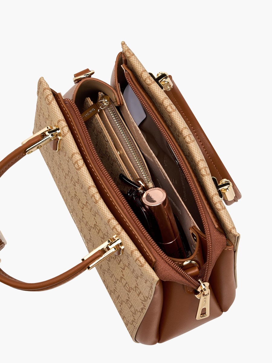 Monogram Print Satchel Bag with Wallet