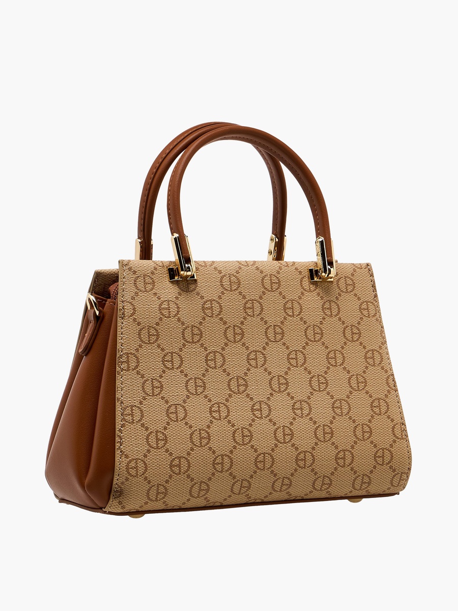 Monogram Print Satchel Bag with Wallet