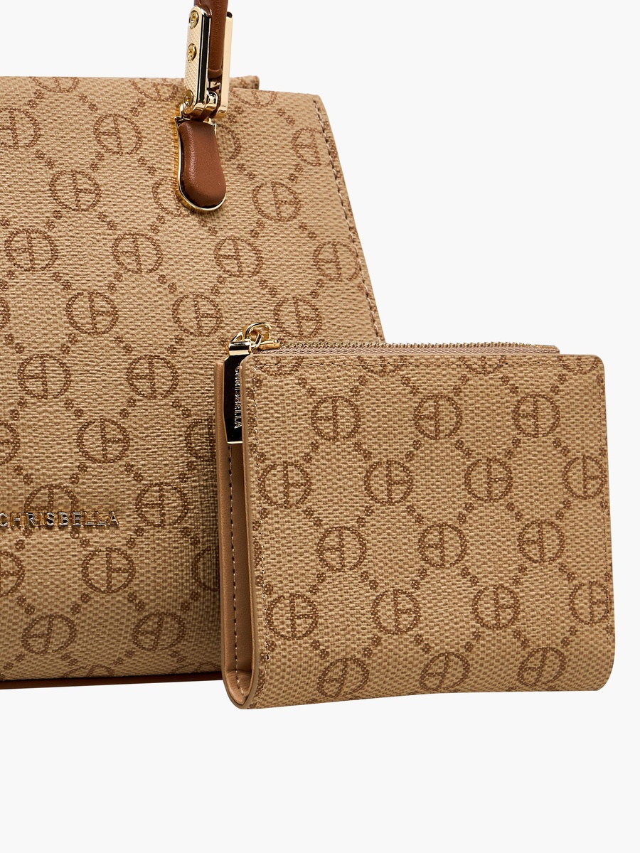Monogram Print Satchel Bag with Wallet