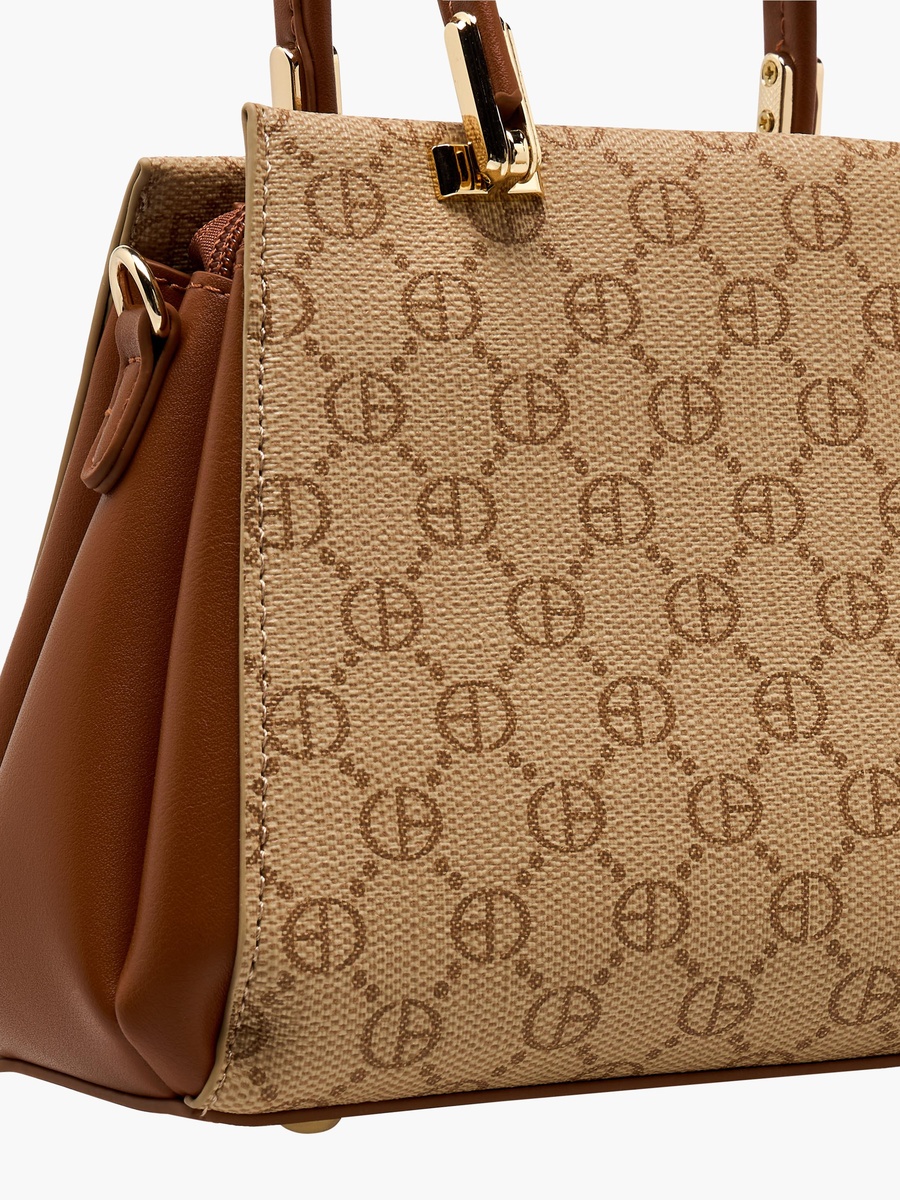 Monogram Print Satchel Bag with Wallet