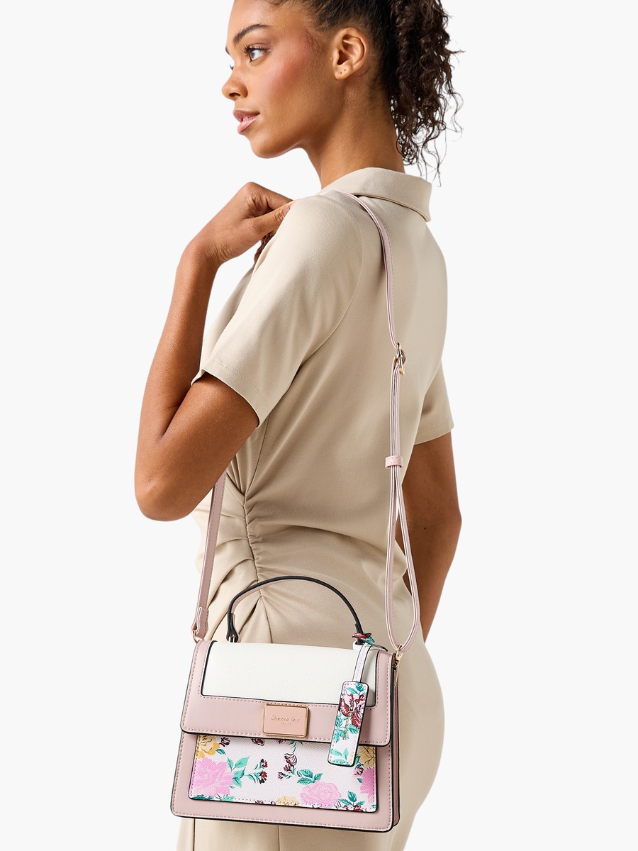 Floral Print Crossbody Bag with Top Handle