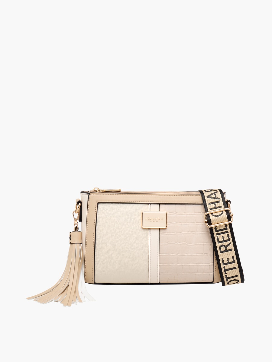 Textured Crossbody Bag with Detachable Tassel