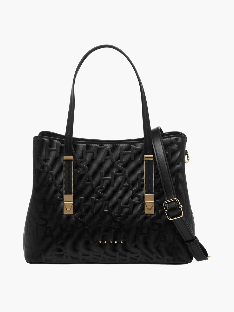 Kodes Monogram Embossed Tote Bag with Detachable Strap