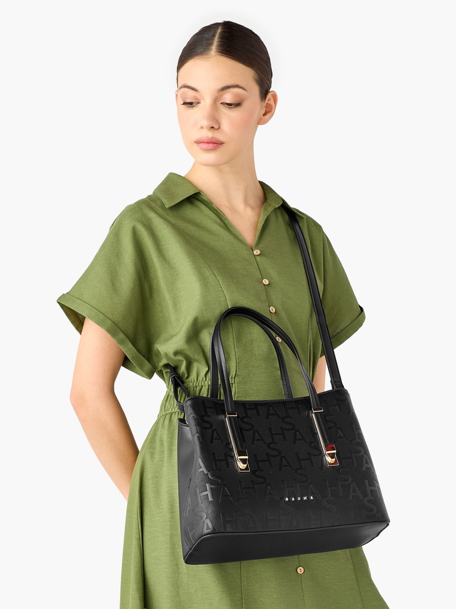 Kodes Monogram Embossed Tote Bag with Detachable Strap
